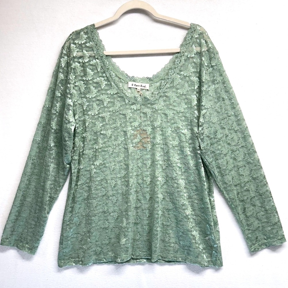 Light Green Lace Long-Sleeve Women's Blouse